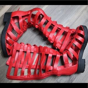 Red gladiator sandals